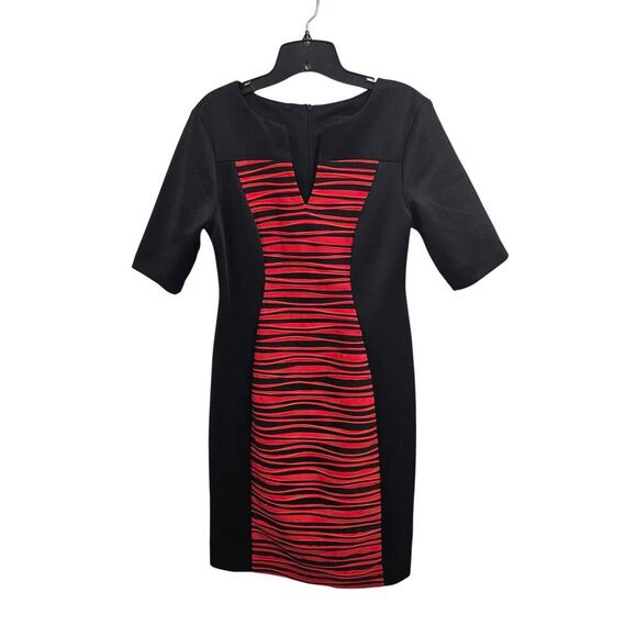 Vintage Red & Black Stretchy Short Sleeved V-Neck Sheath Dress. Size Small/6 - Picture 1 of 6